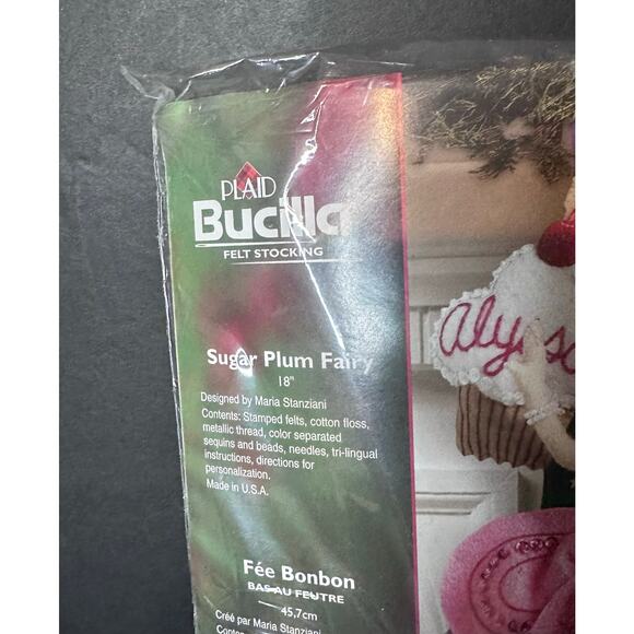 Bucilla SUGAR PLUM FAIRY 18" Christmas Felt Stocking Kit 85431 NEW Sealed - Picture 3 of 5